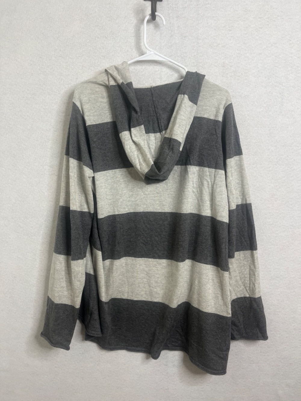 Threads Saks Fifth Avenue Gray Stripe Open Front Hooded Cardigan Lightweight XL - Picture 2 of 3